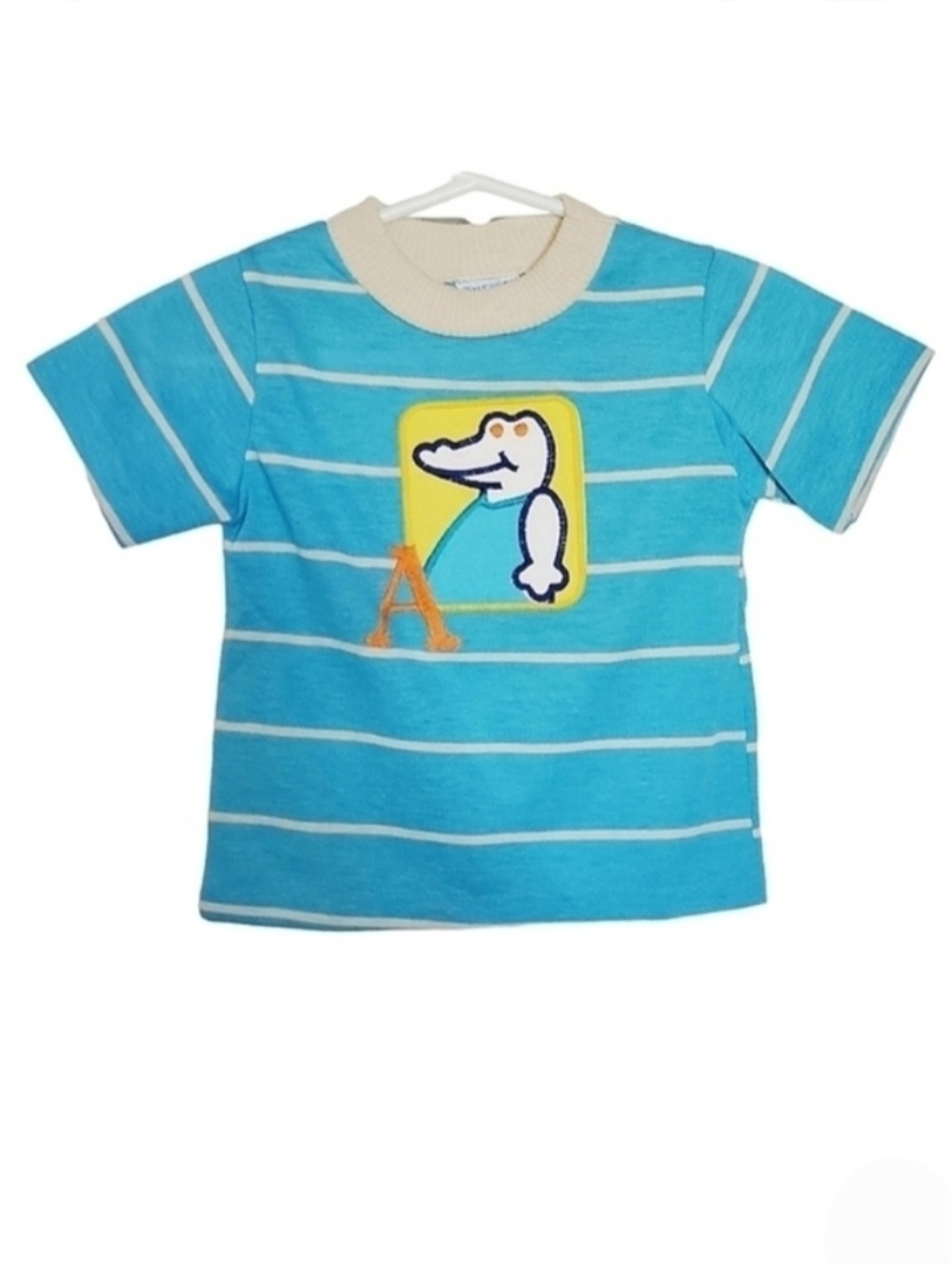 K1326 * Nursey Rhyme Boys A Alligator Tee Blue Size 12M Vintage Made in USA